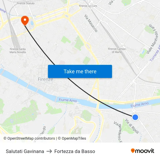 Salutati Gavinana to Fortezza da Basso map