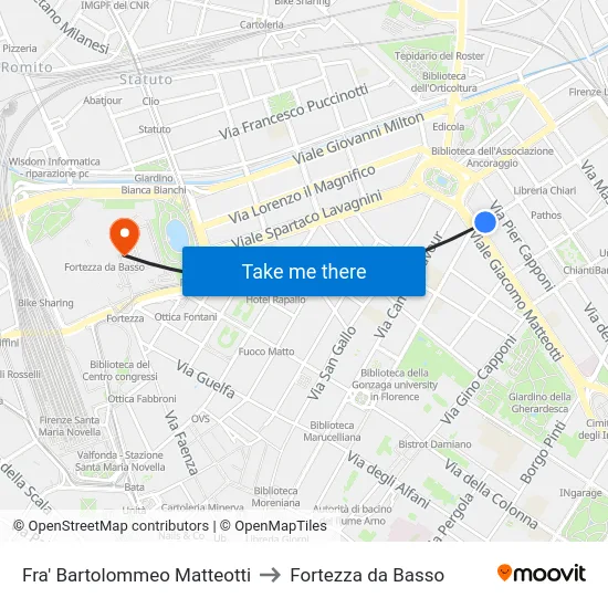 Fra' Bartolommeo Matteotti to Fortezza da Basso map