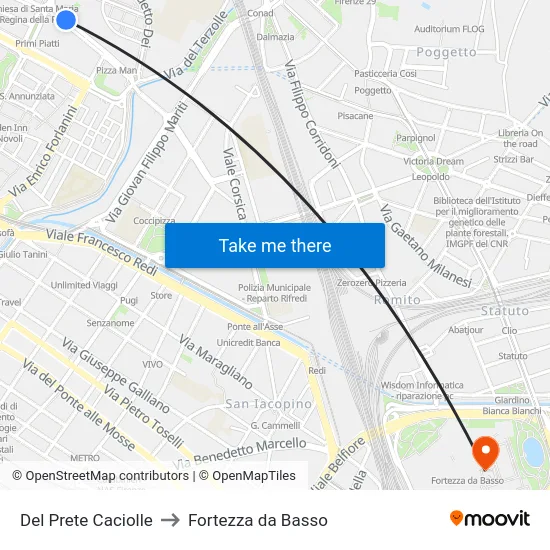 Del Prete Caciolle to Fortezza da Basso map