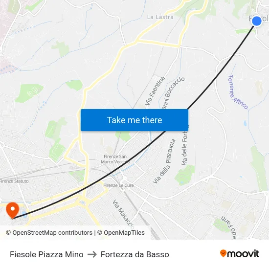 Fiesole Piazza Mino to Fortezza da Basso map