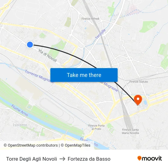 Torre Degli Agli Novoli to Fortezza da Basso map