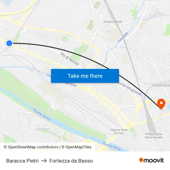 Baracca Pietri to Fortezza da Basso map