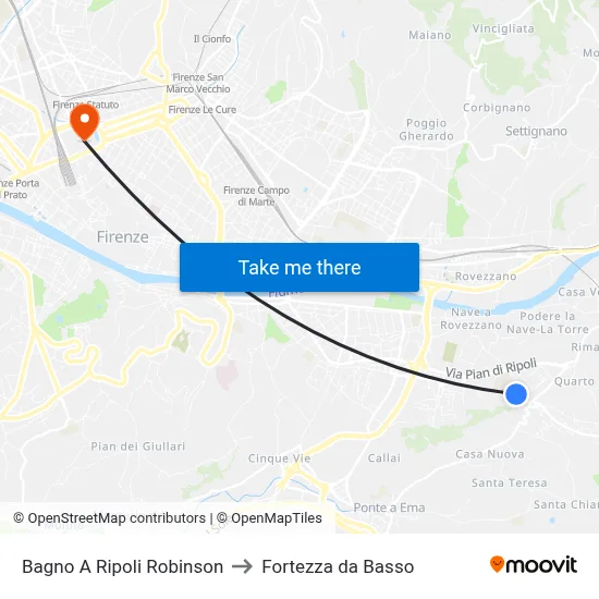 Bagno A Ripoli Robinson to Fortezza da Basso map