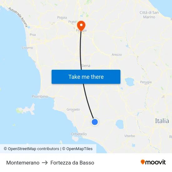 Montemerano to Fortezza da Basso map