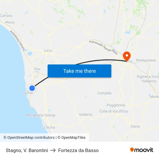 Stagno, V. Barontini to Fortezza da Basso map
