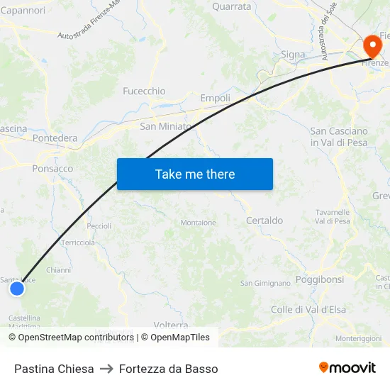 Pastina Church to Fortress da Basso map