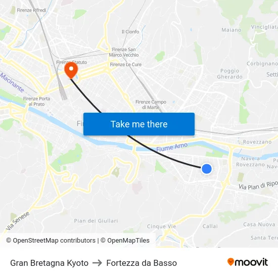 Gran Bretagna Kyoto to Fortezza da Basso map