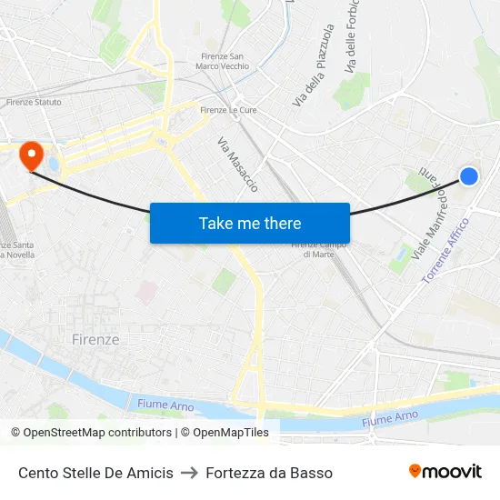 Cento Stelle De Amicis to Fortress da Basso map