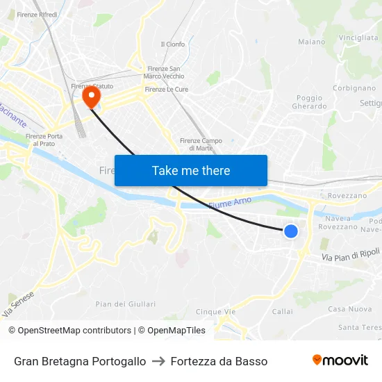 Gran Bretagna Portogallo to Fortezza da Basso map