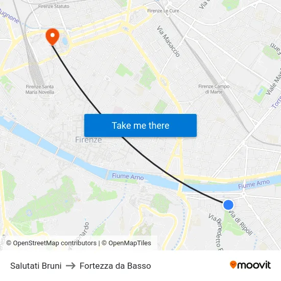 Salutati Bruni to Fortezza da Basso map