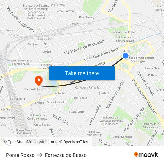 Ponte Rosso to Fortezza da Basso map