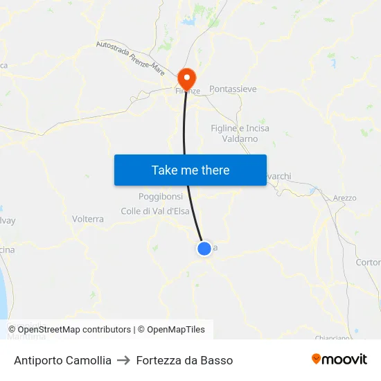 Antiporto Camollia to Fortezza da Basso map