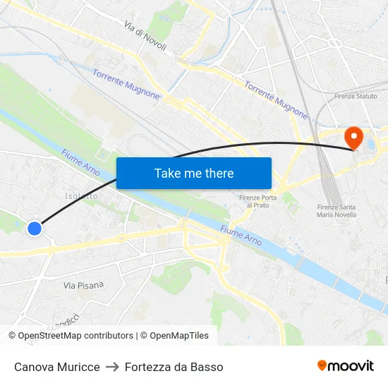 Canova Muricce to Fortezza da Basso map