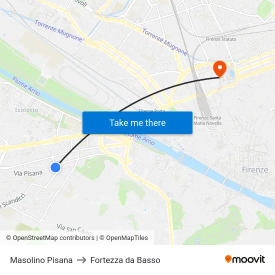 Masolino Pisana to Fortezza da Basso map