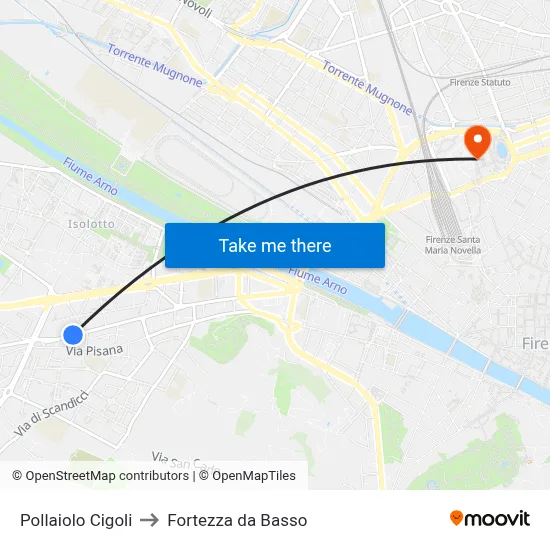 Pollaiolo Cigoli to Fortress da Basso map