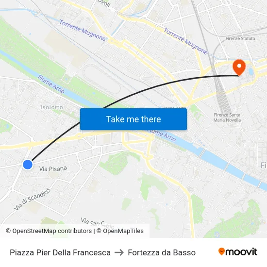 Piazza Pier Della Francesca to Fortezza da Basso map