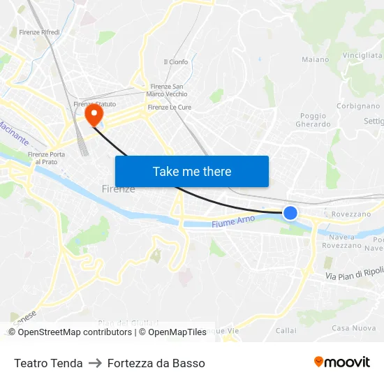 Teatro Tenda to Fortezza da Basso map