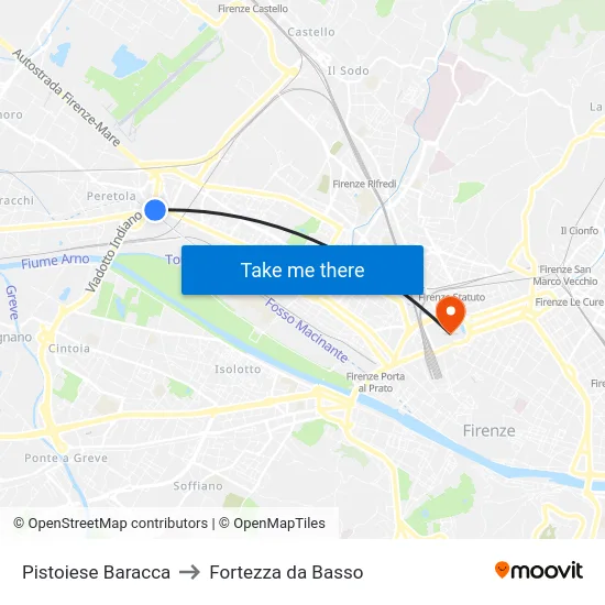 Pistoiese Baracca to Fortezza da Basso map