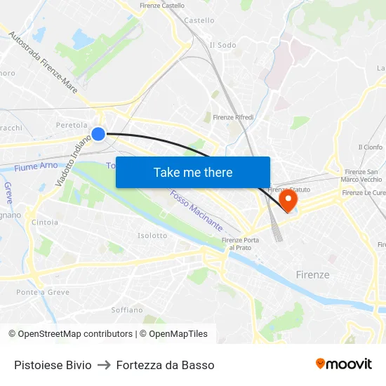 Pistoiese Bivio to Fortezza da Basso map