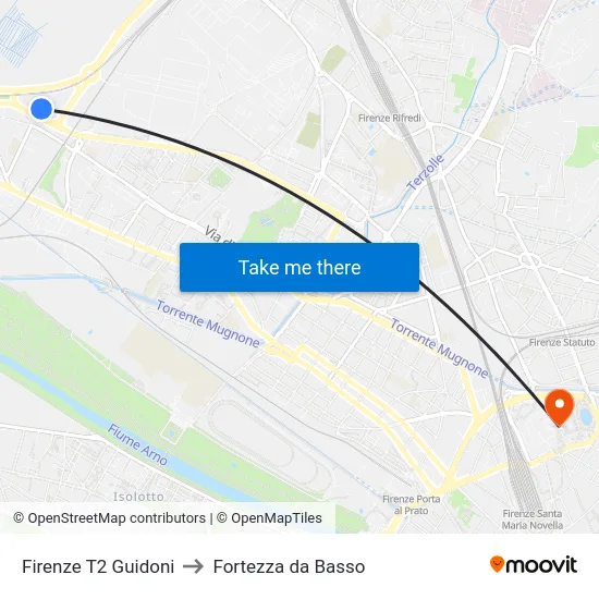 Firenze T2 Guidoni to Fortezza da Basso map