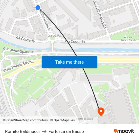 Romito Baldinucci to Fortezza da Basso map
