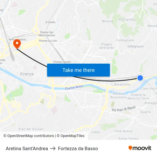 Aretina Sant'Andrea to Fortezza da Basso map