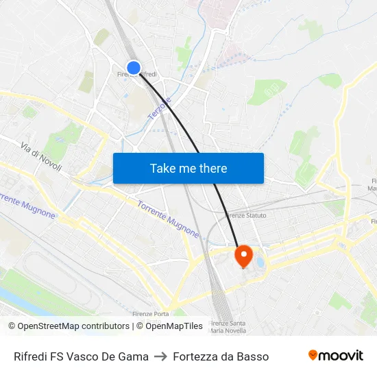 Rifredi FS Vasco De Gama to Fortezza da Basso map