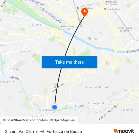 Silvani Val D'Ema to Fortezza da Basso map