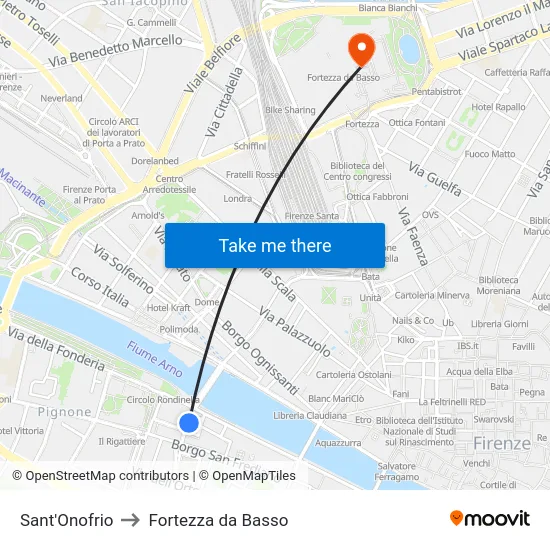 Sant'Onofrio to Fortezza da Basso map
