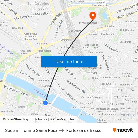 Soderini Torrino Santa Rosa to Fortezza da Basso map