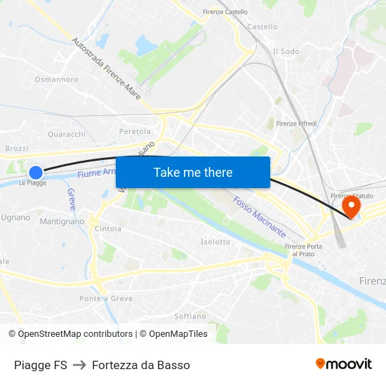 Piagge FS to Fortezza da Basso map