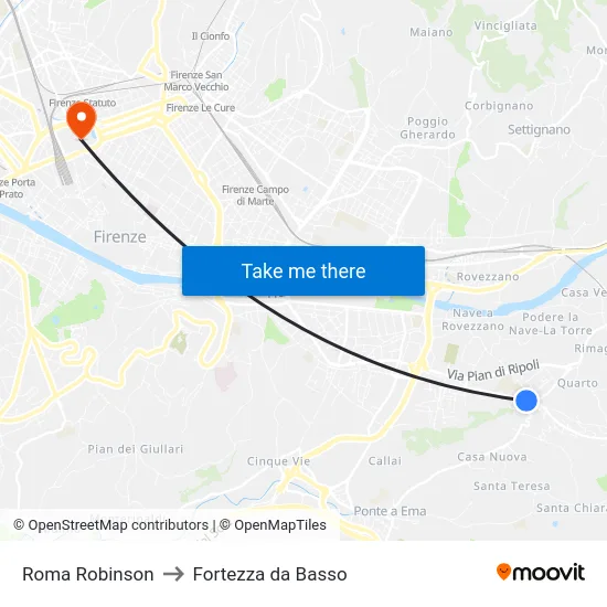 Roma Robinson to Fortezza da Basso map