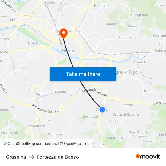 Grassina to Fortezza da Basso map