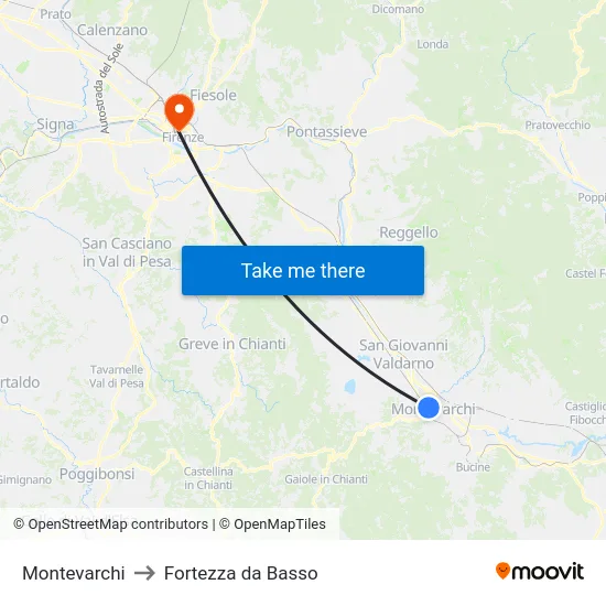 Montevarchi to Fortezza da Basso map