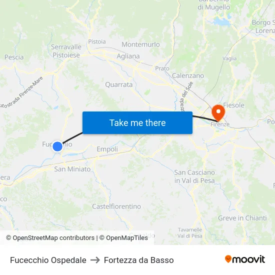Fucecchio Ospedale to Fortezza da Basso map