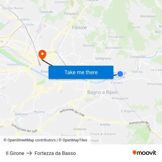 Il Girone to Fortezza da Basso map