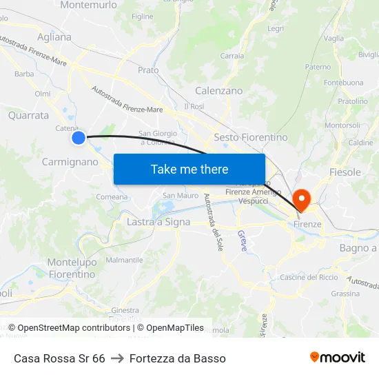 Casa Rossa Sr 66 to Fortezza da Basso map