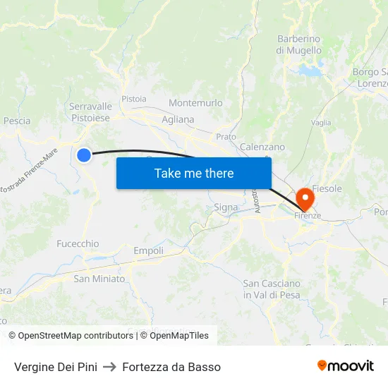 Vergine Dei Pini to Fortezza da Basso map