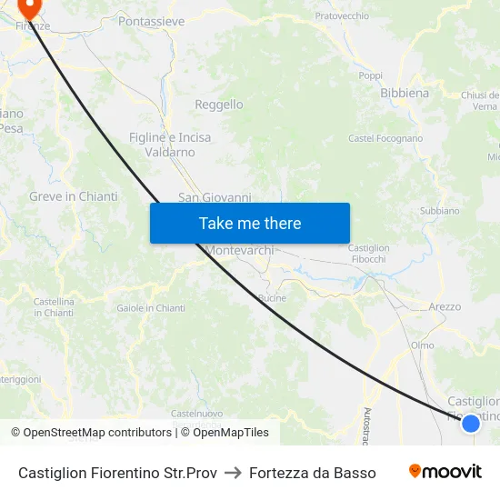 Castiglion Fiorentino Str.Prov to Fortezza da Basso map