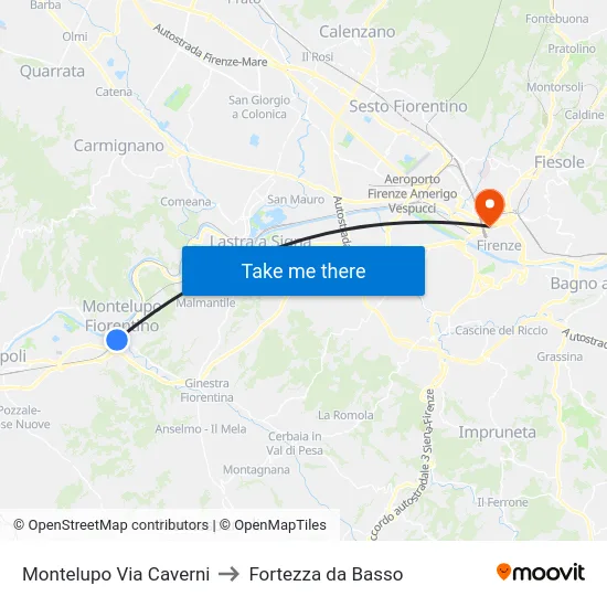 Montelupo Via Caverni to Fortezza da Basso map
