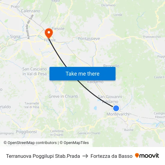 Terranuova Poggilupi Stab.Prada to Fortezza da Basso map