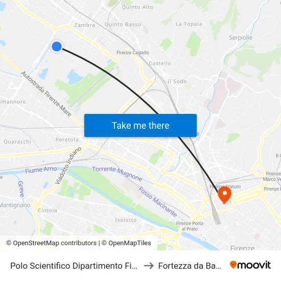 Polo Scientifico Dipartimento Fisica to Fortezza da Basso map