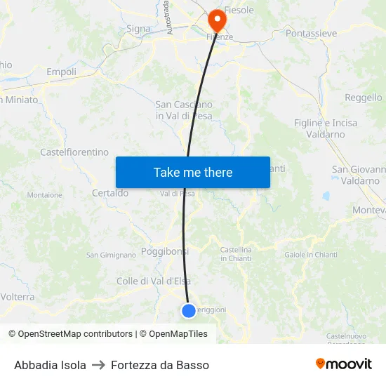 Abbadia Isola to Fortezza da Basso map