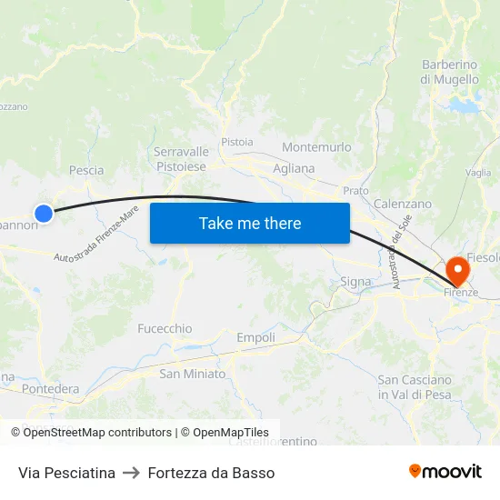 Via Pesciatina to Fortezza da Basso map
