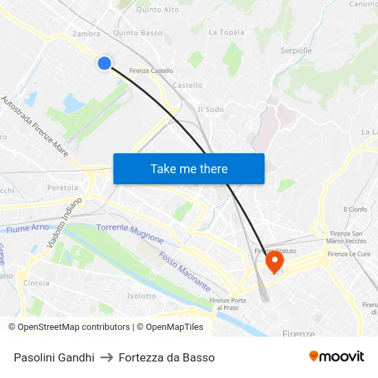Pasolini Gandhi to Fortezza da Basso map