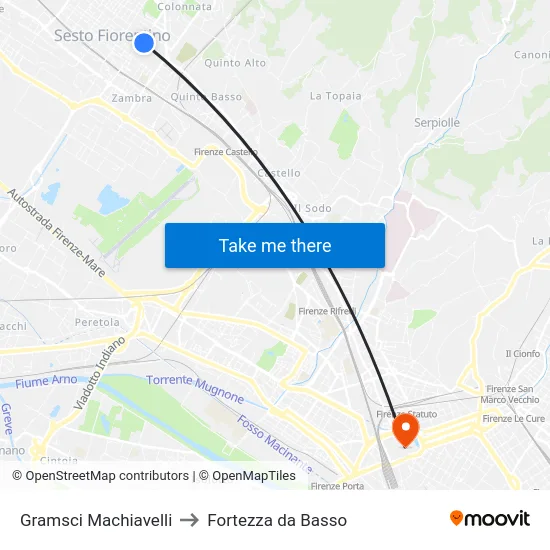 Gramsci Machiavelli to Fortezza da Basso map