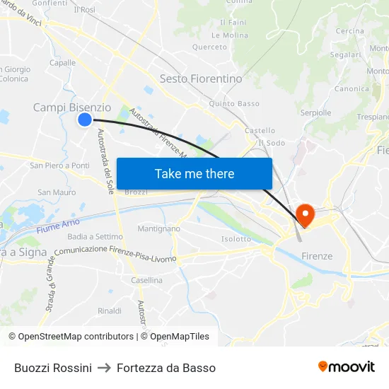 Buozzi Rossini to Fortezza da Basso map