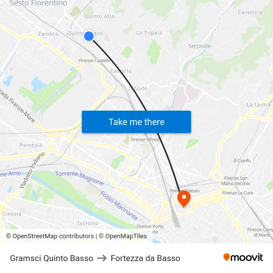 Gramsci Quinto Basso to Fortezza da Basso map