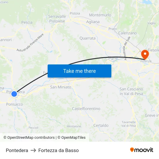 Pontedera to Fortezza da Basso map