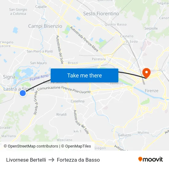Livornese Bertelli to Fortezza da Basso map